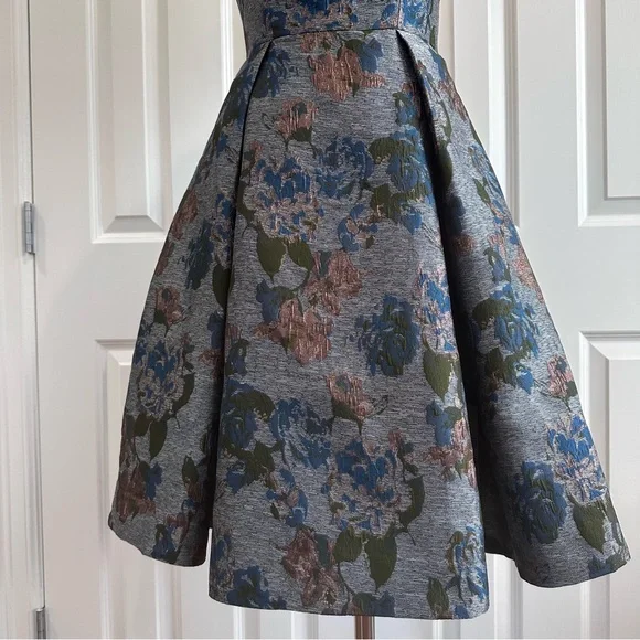 Gal Meets Glam Blue Dark Rose Gold Pleated Spaghetti Strap Cocktail Dress Size 0 - Picture 5 of 12